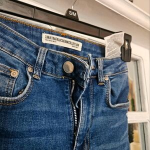 Zara Blue Skinny Jeans with Contrast Stitching Size 4